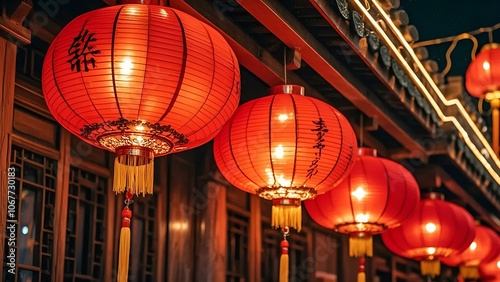 A row of lantern photos for Chinese New Year, generated by AI (Artificial Intelligence).