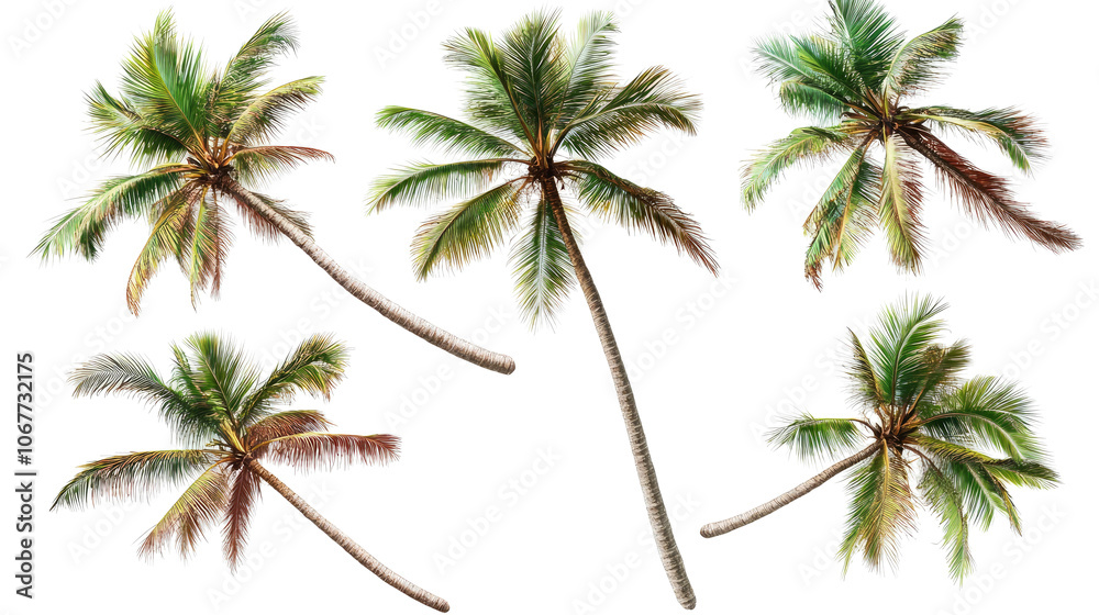 Fototapeta premium Top View Collection of Coconut Trees on a Transparent Background Generative AI