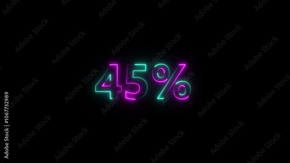 Glowing neon number 45% discount big offer sale business animation 4k video. percents limited offer animation .10 percent off discount sale.10 percent glowing sign on black background loop animation. Glowing neon number 45% discount big offer sale business animation 4k video. percents limited offer animation .10 percent off discount sale.10 percent glowing sign on black background loop animation.