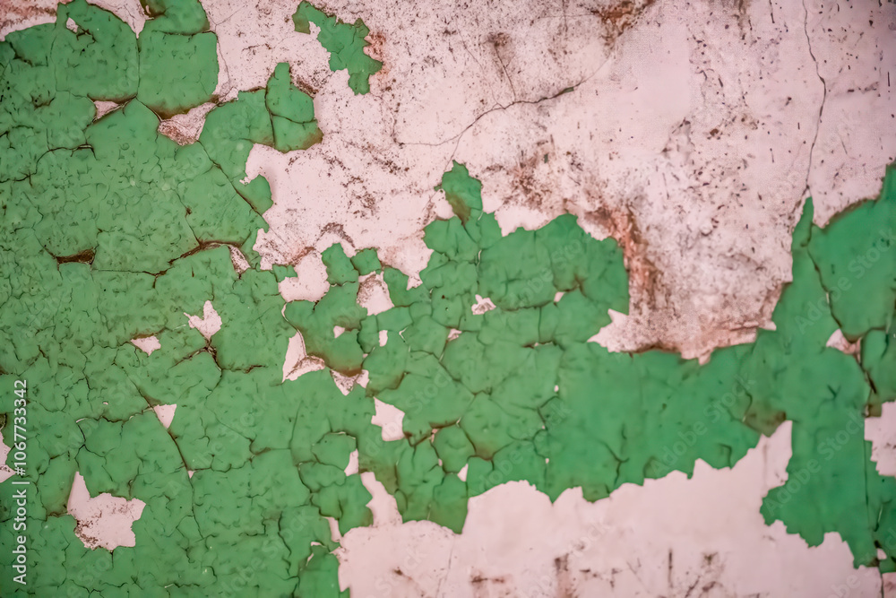 Obraz premium Chipped and peeling lead based paint on an old wall.