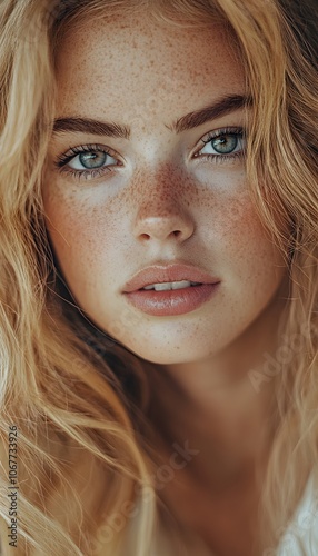 Captivating portrait of a beautiful woman with freckles