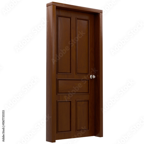 3d render wooden door with transparent background