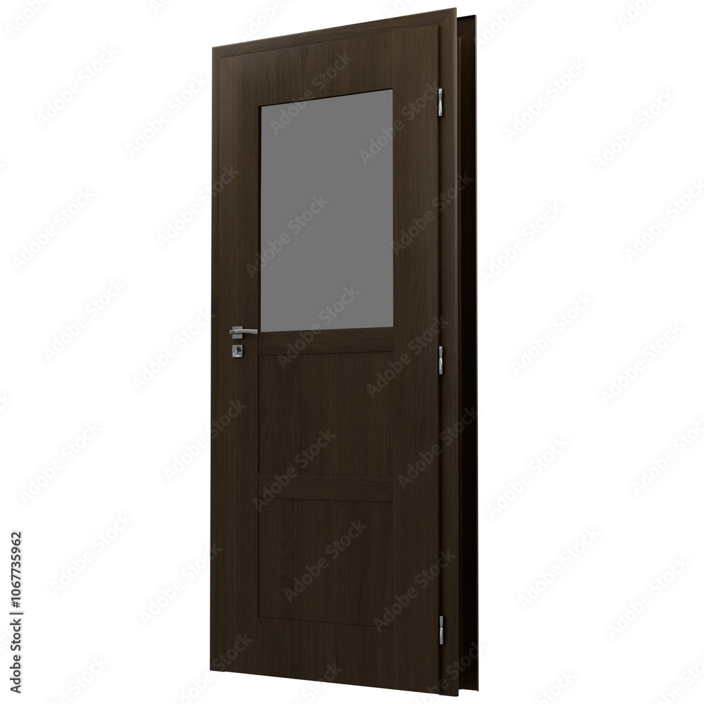 3d render wooden door with glass transparent background 3d render wooden door with glass transparent background