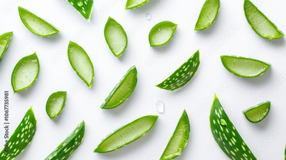 Aloe Vera Leaf Pattern on White Background Aloe Vera Leaf Pattern on White Background