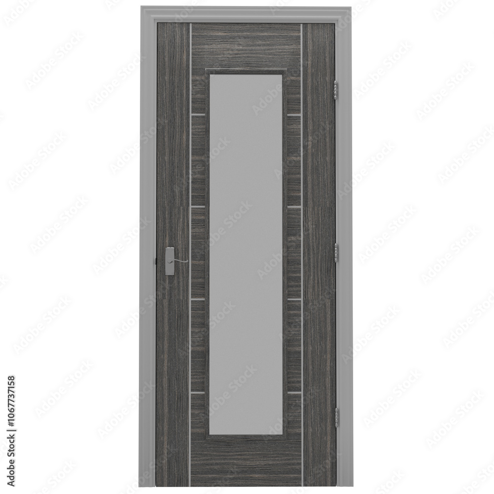 3d render gray door with glass transparent background