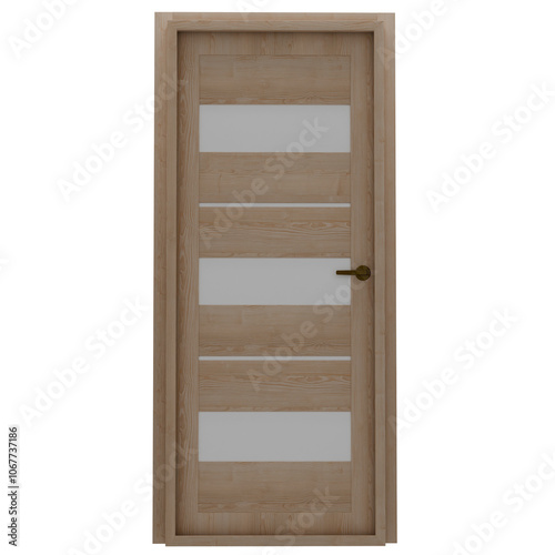 3d render wooden door with glass transparent background