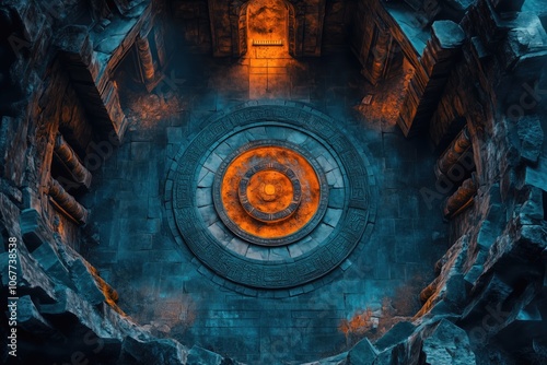 Mysterious Ancient Temple Dark Fantasy Dungeon Battlemap, Tabletop RPG Interior Room Map, Adventure Games and Roleplaying Encounters, Gaming Art Design Concept