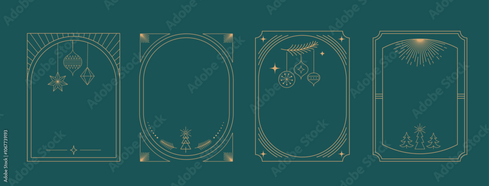 custom made wallpaper toronto digitalChristmas Art deco frames, Merry Christmas, invitations set. Collection of linear vector frames, cards design. Elegant, luxury printable illustrations