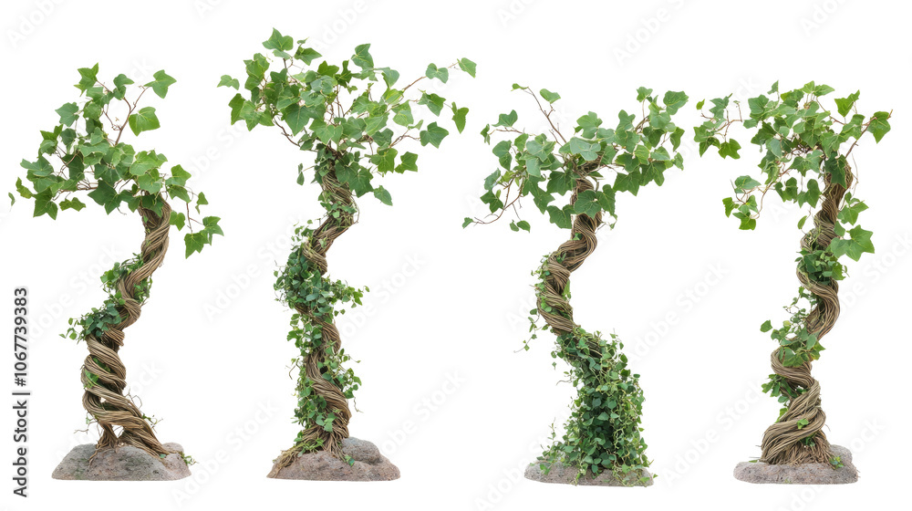 Fototapeta premium Twisted Branches With Ivy Cascading on Transparent Background Generative AI