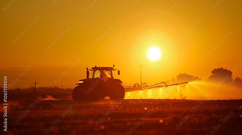 Silhouette of a tractor plowing a field at sunset, highlighting farming activity and rural landscape in golden light. Silhouette of a tractor plowing a field at sunset, highlighting farming activity and rural landscape in golden light.
