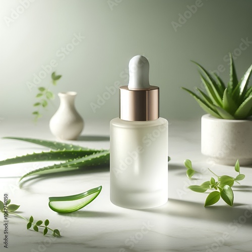 Minimalist Luxury Skincare Serum Mockup with Natural Elements, IA generated