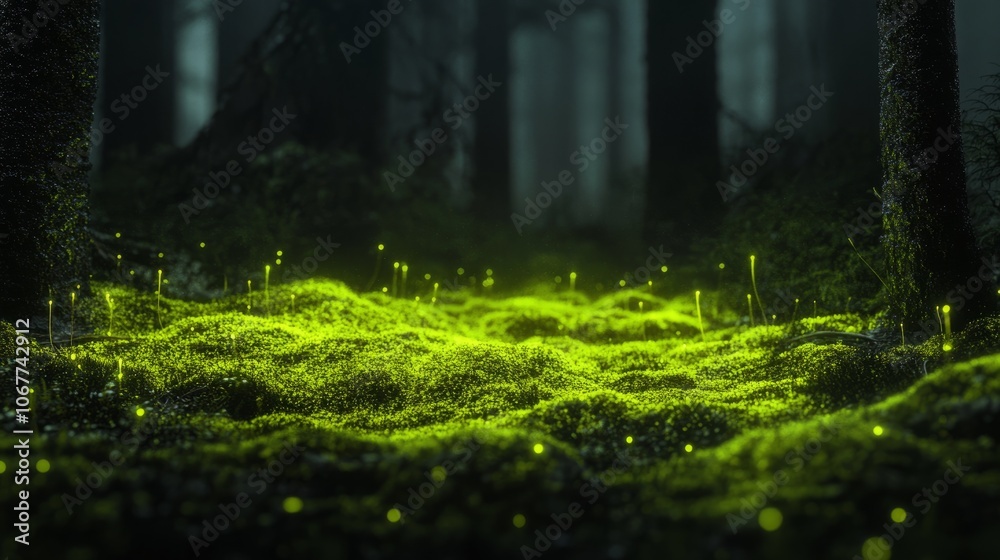 Obraz premium Bioluminescent moss used for night lighting on white background