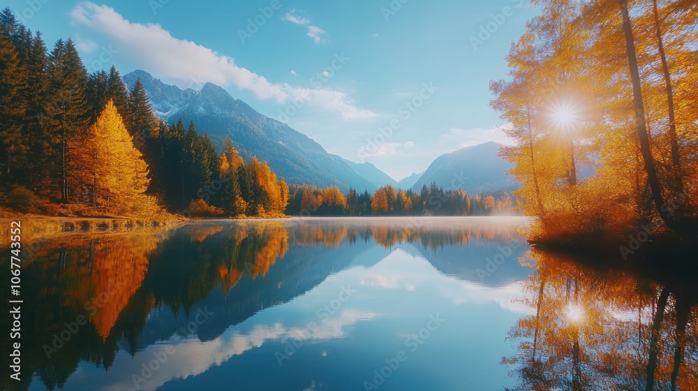 Fototapeta premium Autumnal Mountain Lake Reflection