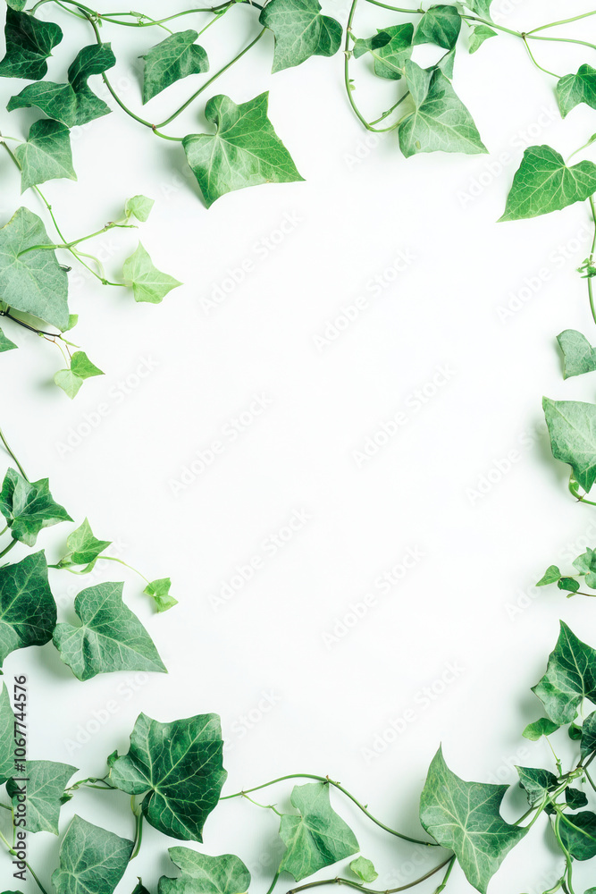 Fototapeta premium Vertical Nice green ivy frame on white background.