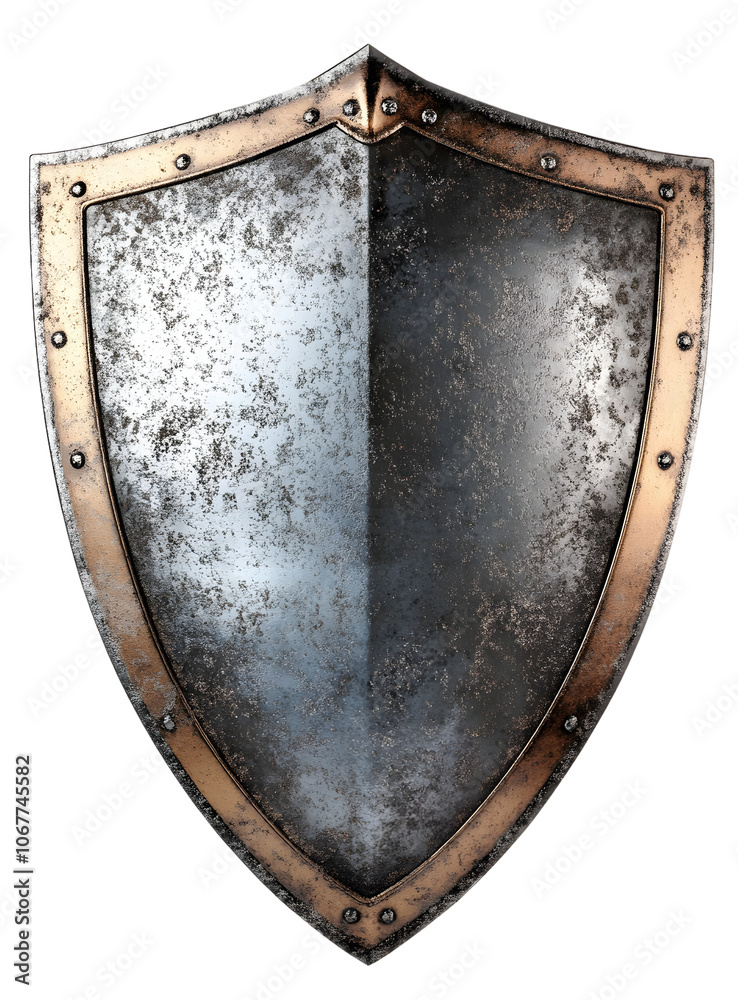 PNG Decorative metallic shield with a worn finish PNG Decorative metallic shield with a worn finish