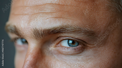 Detailed Close-Up of a Man's Forehead Showcasing Three Intricate Wrinkle Lines in High Definition