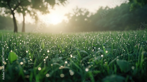 Wallpaper Mural Close-up of dewy grass with a soft, sun-drenched background. Torontodigital.ca