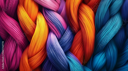 Abstract colorful strands of yarn intertwined -