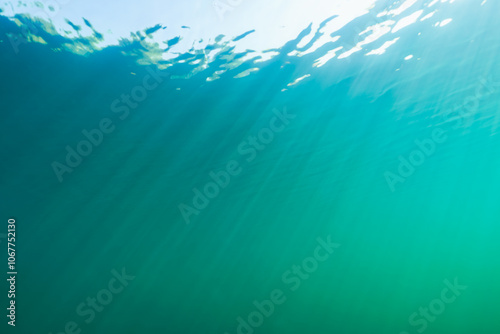 Photography Underwater photography, bright rays of sun penetrate the transparent water, Rummu quarry, Estonia