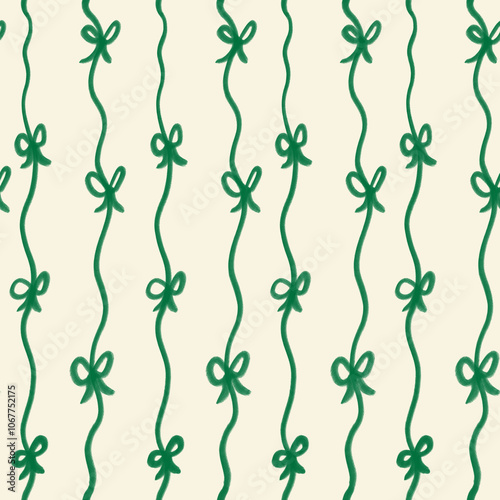 beige green whimsical bows seamless pattern illustration