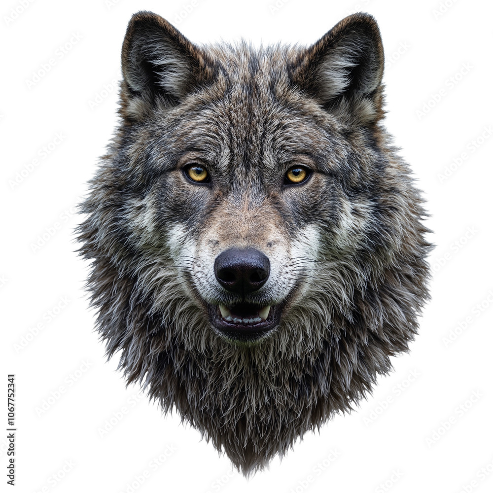 Obraz premium Majestic gray wolf portrait on white background