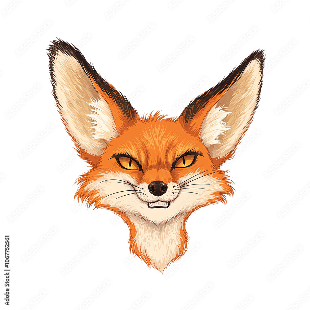 Obraz premium Sly fox with orange fur sharp ears and mischievous grin on white background