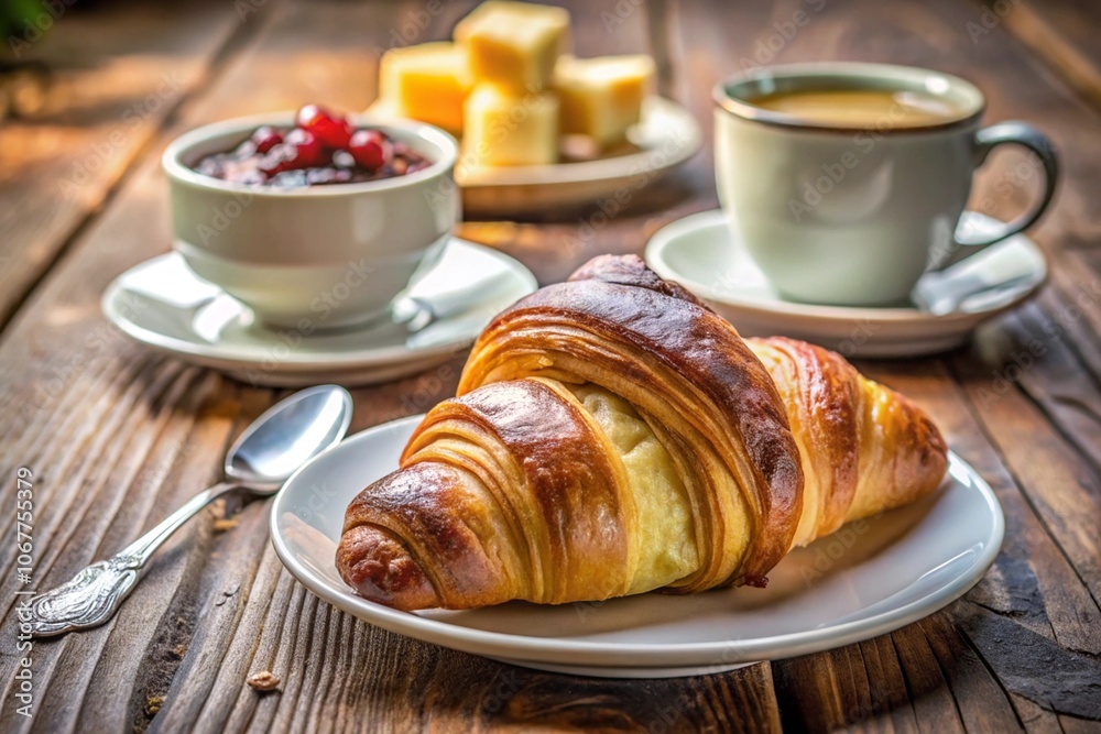 croissant and coffee, generative ai, ai generated croissant and coffee, generative ai, ai generated
