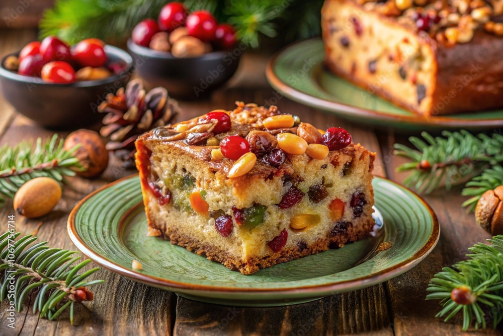 christmas cake with nuts and raisins, generative ai, ai generated christmas cake with nuts and raisins, generative ai, ai generated