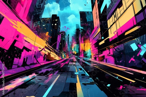 Colorful cyber metaverse urban street art  abstract graffiti vector illustration background