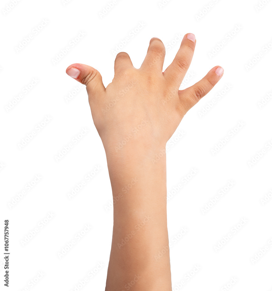 Fototapeta premium Child hand showing the one fingers. counting hand sign isolated on white background. Save clipping path.
