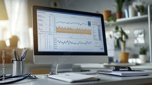 High-detail monitor showing patient’s vital signs timeline over several days in a professional medical office, highlighting significant health changes and annotations.