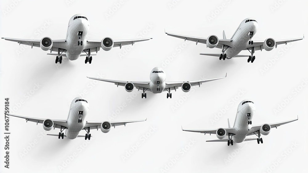 Detailed Render of Multiple White Airliners Taking off Into the Sky Generative AI Detailed Render of Multiple White Airliners Taking off Into the Sky Generative AI
