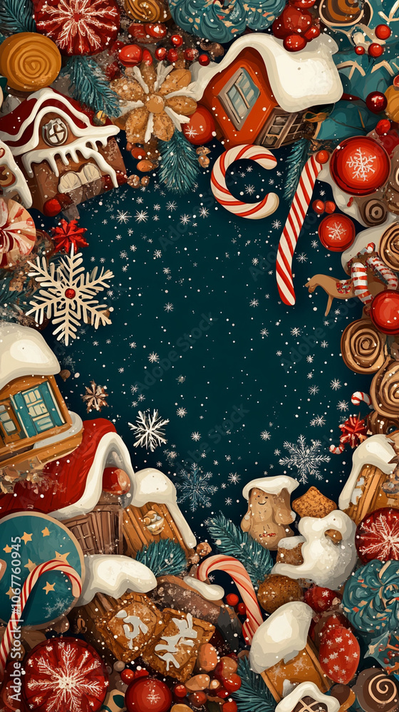 Obraz premium Merry Christmas -holiday season - xmas wishes - xmas banner with copyspace - vertical frame for instagram story, reel or tiktok 