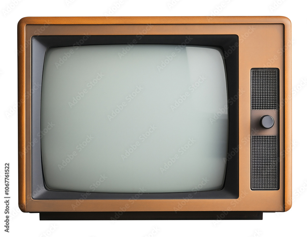 etro TV, old vintage mid-century televison in wooden color with transparent background, png file