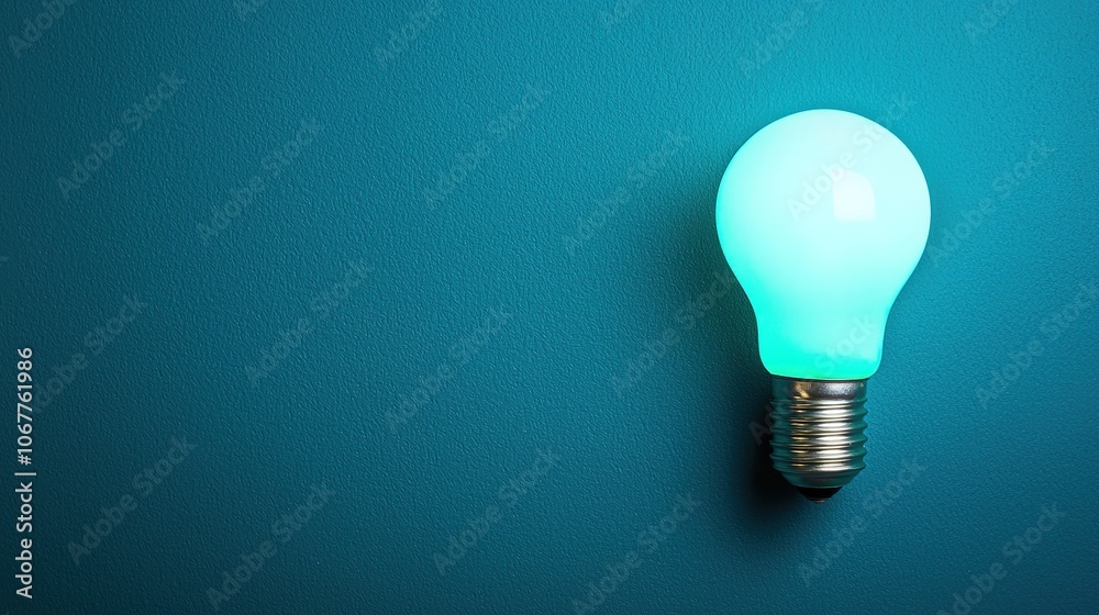 A glowing teal light bulb is positioned against a textured dark background, creating a modern and stylish ambiance. A glowing teal light bulb is positioned against a textured dark background, creating a modern and stylish ambiance.