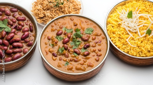 Top View of Indian Food with Rice and Curry Generative AI