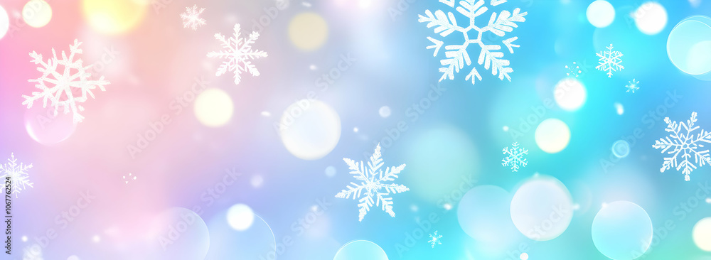 Holiday image background - A colorful winter background featuring snowflakes and bokeh lights. Holiday image background - A colorful winter background featuring snowflakes and bokeh lights.