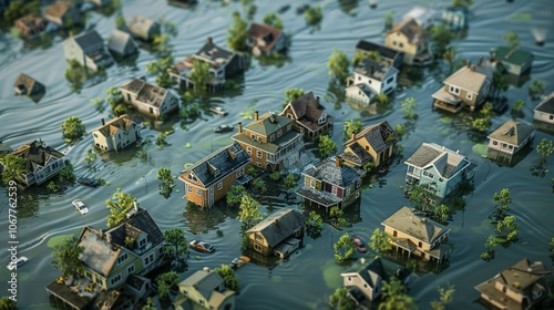 Miniature Houses Submerged in Floodwater photo