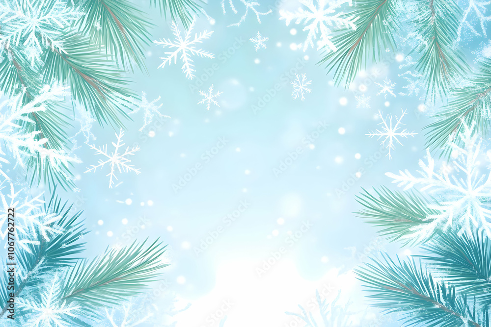 Holiday image background - A winter-themed background with snowflakes and evergreen branches. Holiday image background - A winter-themed background with snowflakes and evergreen branches.