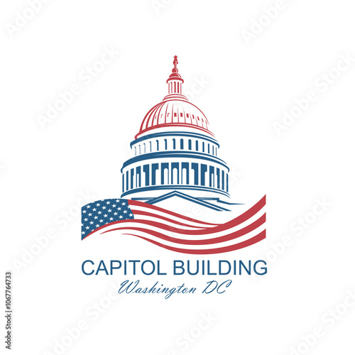 United States Capitol building icon in Washington DC isolated on white backgrpound