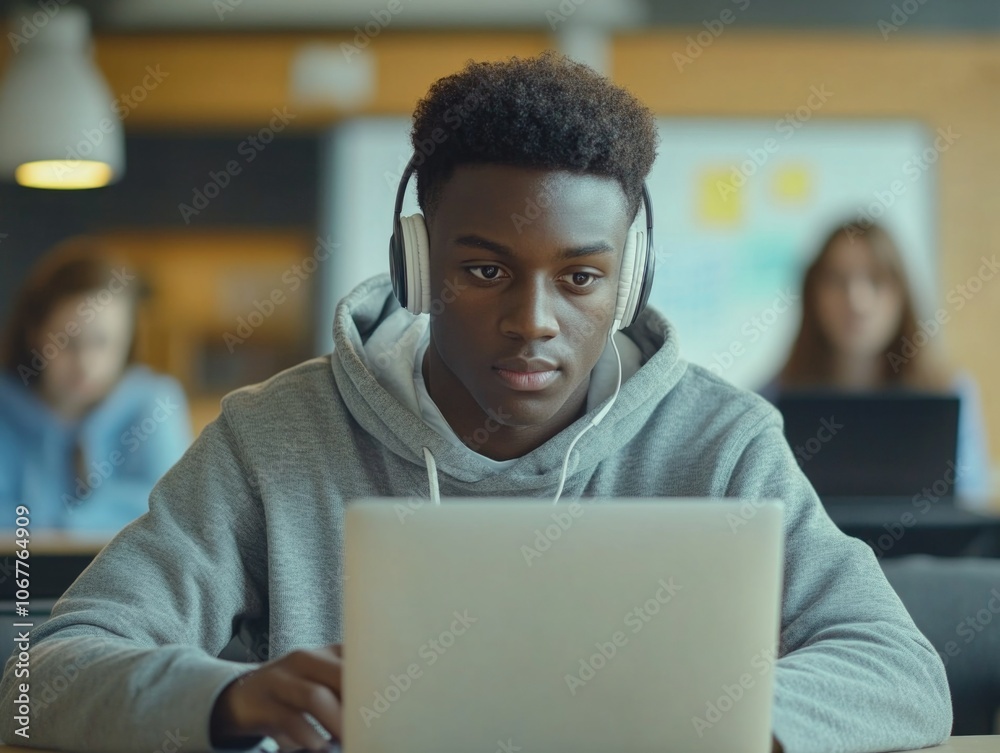 Focused Student in Library Focused Student in Library