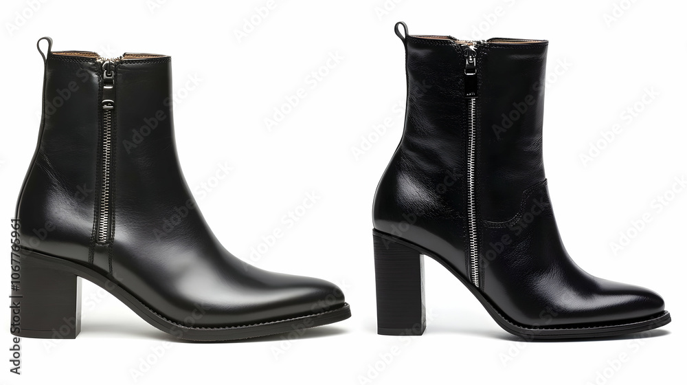 Elevate Your Fall Fashion with Black Leather Ankle Boots, Featuring Zips and Heels for Autumn .illustration Elevate Your Fall Fashion with Black Leather Ankle Boots, Featuring Zips and Heels for Autumn .illustration