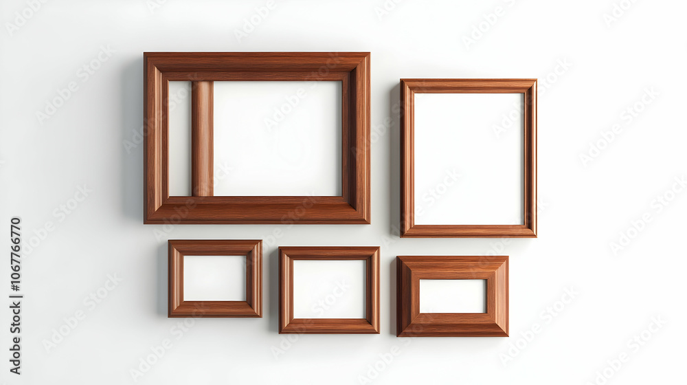 Modern Cherry Wood Frame Mockup Set for Gallery Wall Display, Perfect for Portraits and Art in Various Sizes . 4k image Modern Cherry Wood Frame Mockup Set for Gallery Wall Display, Perfect for Portraits and Art in Various Sizes . 4k image