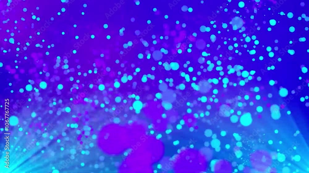 A vibrant abstract background featuring floating blue and purple bubbles with a radiant effect.