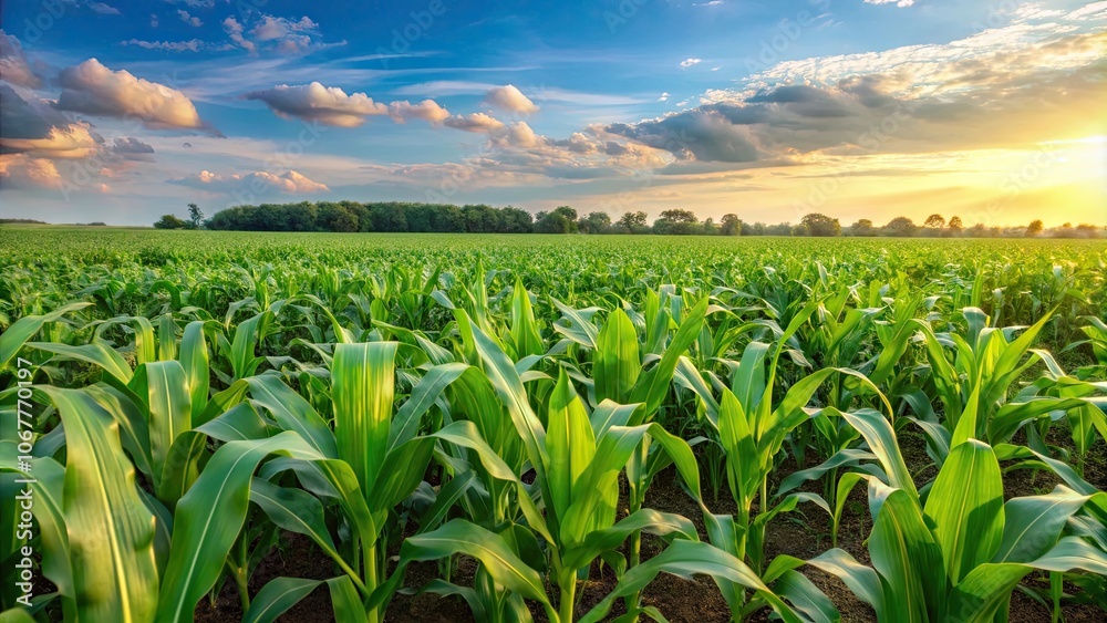 Green corn maize field in nature setting, maize, agriculture, green, field, farm, harvest, crop, rural, organic, growth