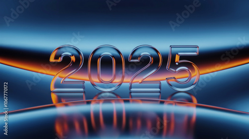3d 2025 transparent glass text in bold digits with gradient color background
