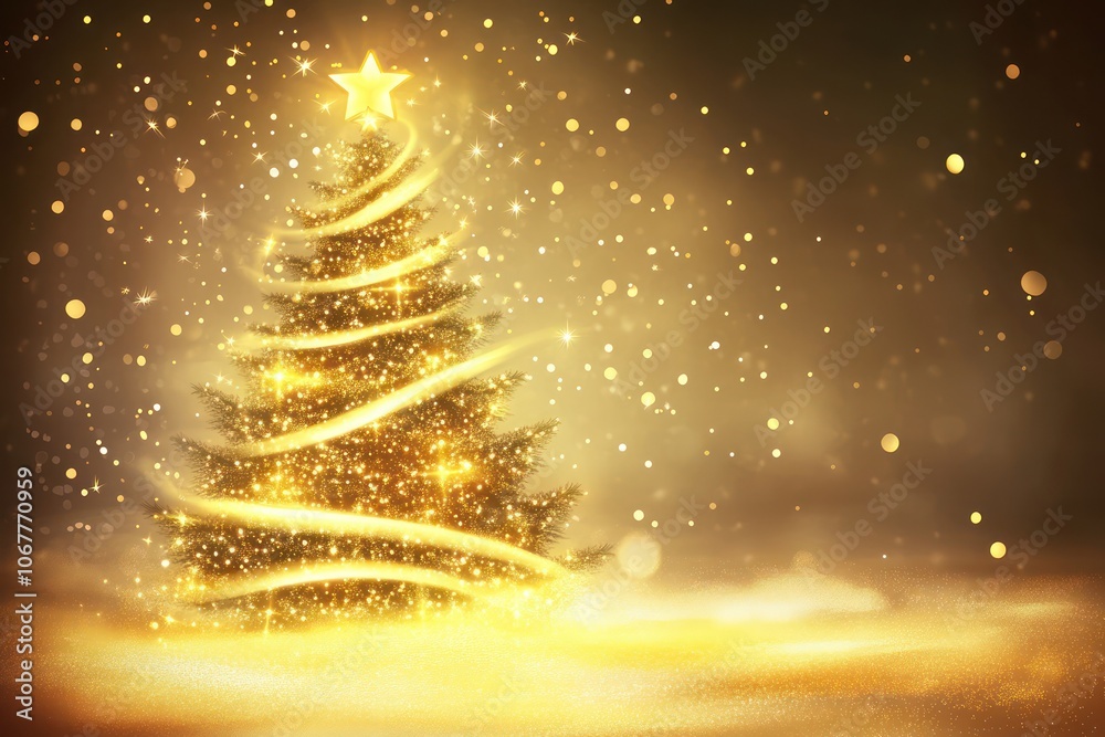 A Christmas tree background illuminated with golden blurred lights, creating a warm festive atmosphere. A Christmas tree background illuminated with golden blurred lights, creating a warm festive atmosphere.