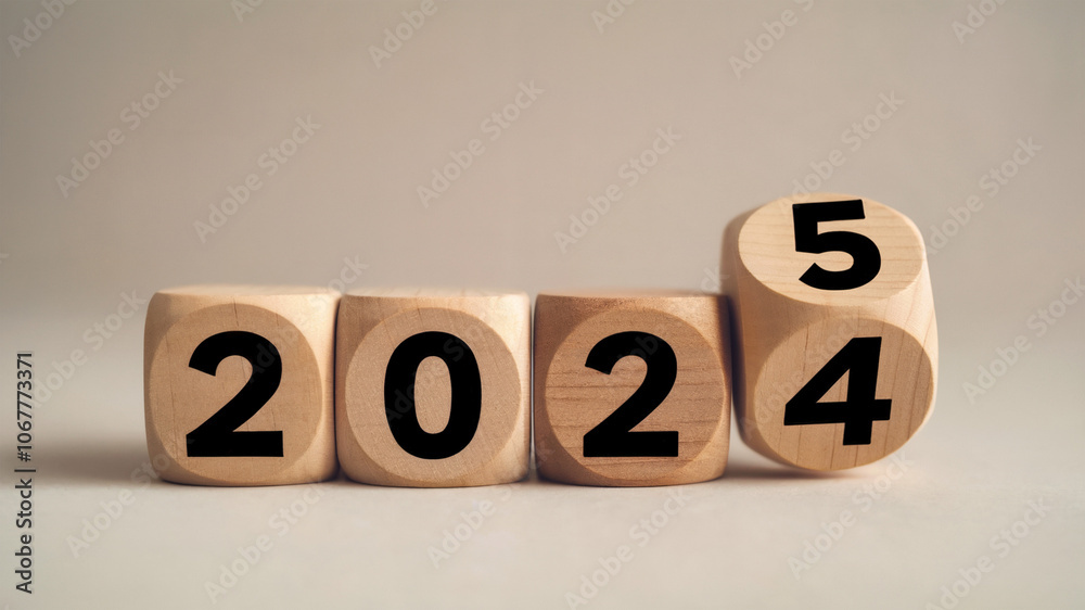 a photo of a set of cubes re-arranged in a row spelling 2025 from 2024 a photo of a set of cubes re-arranged in a row spelling 2025 from 2024