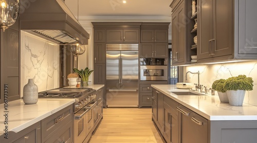 Modern Kitchen with Stainless Steel Appliances and Dark Cabinets