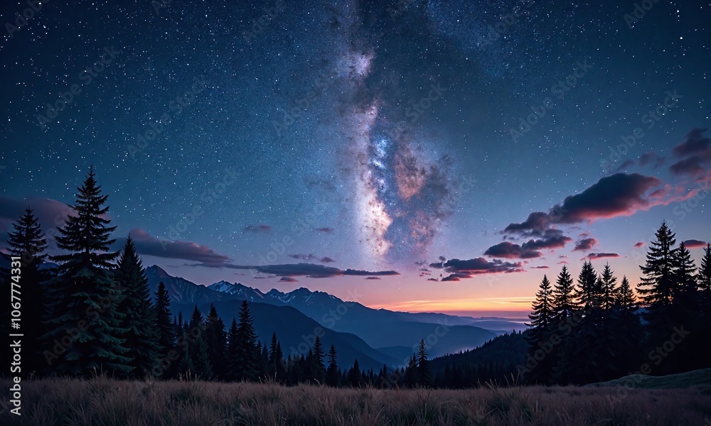 Night sky Milky Way galaxy starry panorama mountain Night sky Milky Way galaxy starry panorama mountain